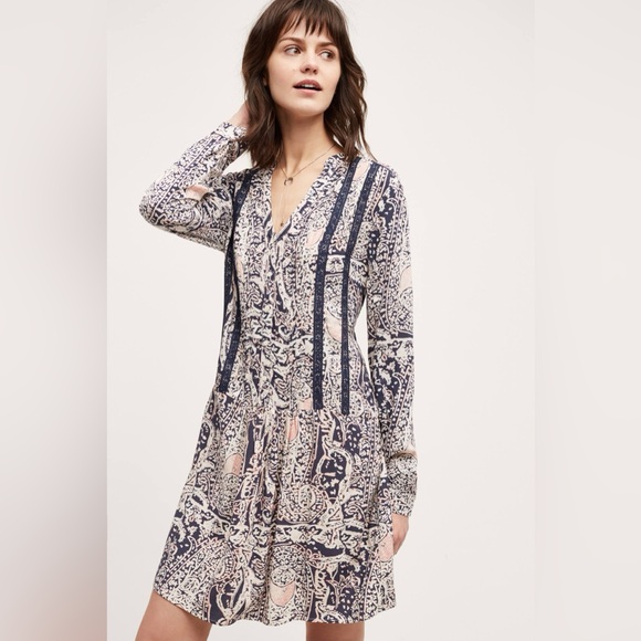 Anthropologie Dresses & Skirts - Anthropologie | Tiny Caviana Patterned Long Sleeve Shirtdress XS
